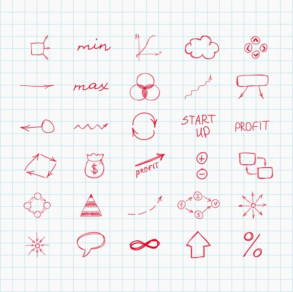 Set van eenvoudige hand getrokken tekens en symbolen. Schets of doodle vectorillustratie. — Stockvector