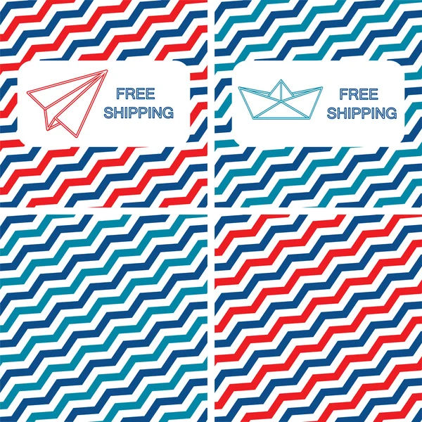 Set of free shipping vector illustrations on the zigzag background — Stock Vector