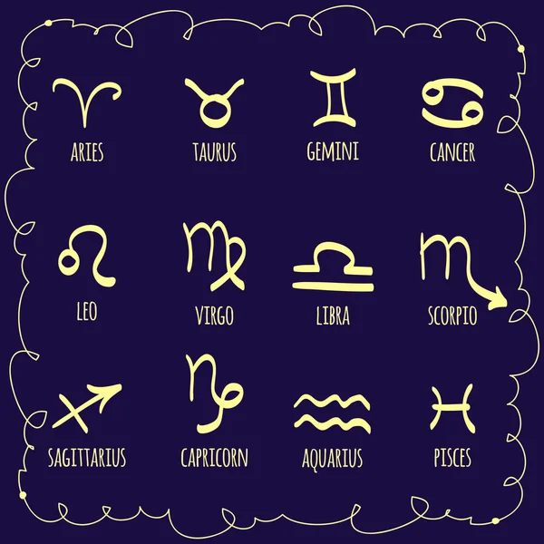 Set of astrological zodiac symbols.Horoscope signs, hand-drawn design. Vector illustration. — Stock Vector