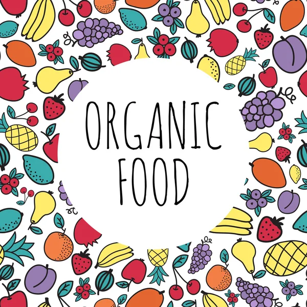 Konsep makanan organik buatan tangan. Bentuk bulat dengan buah-buahan. Ilustrasi vektor - Stok Vektor