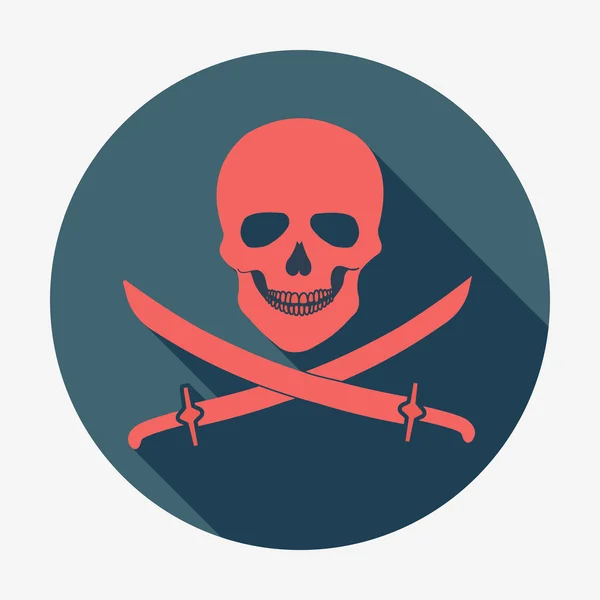 Ícone de bandeira pirata, alegre roger, crânio e sabres. Ilustração vetorial de design plano . — Vetor de Stock