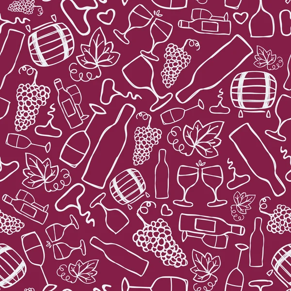Hand-drawn seamless pattern. Vector illustration.  Wine theme — Stock Vector