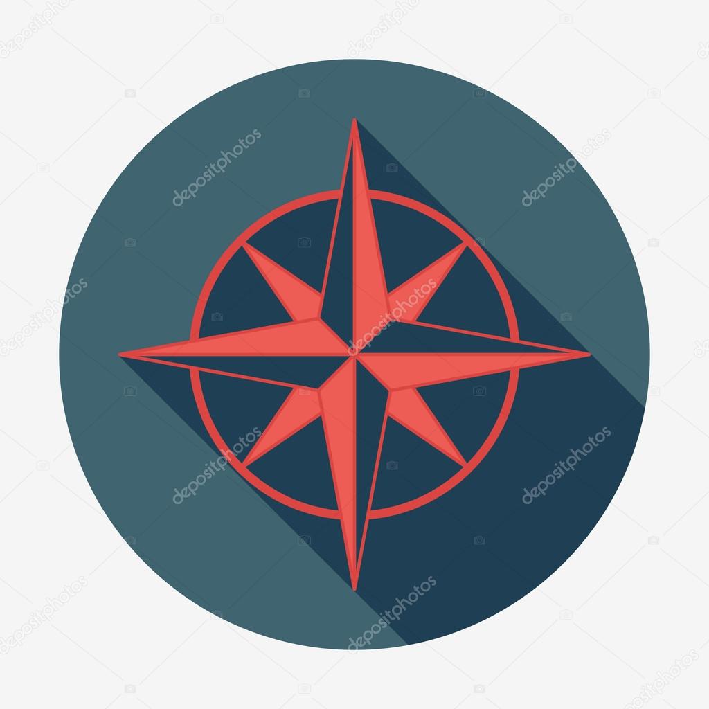 Pirate or sea icon, wind rose. Flat design vector illustration.