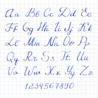 Vektör çizim. Elle çizilmiş alfabesi numaraları ile.