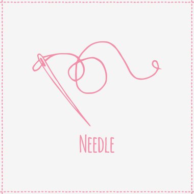 Vektör çizim. Çizilmiş iğne ve iplik