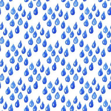 Sulu Boya Dikişsiz desen yağmur damla beyaz arka plan üzerinde aquarelle. Vektör çizim. Arka plan çizilmiş. Orijinal hava arka plan.