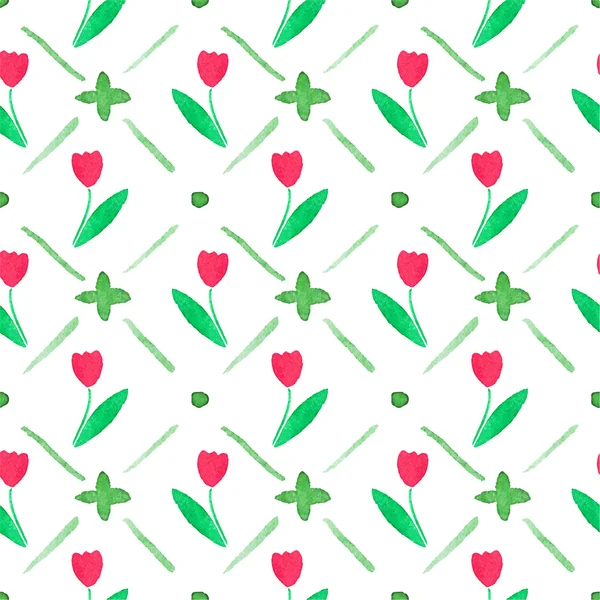 Seamless watercolor pattern with tulips on the white background, aquarelle.  Vector illustration. Hand-drawn background. Original floral background. — Stock Vector