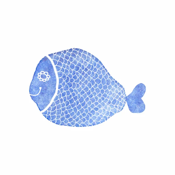 Pesce acquerello Doodle sullo sfondo bianco, acquerello. Illustrazione vettoriale . — Vettoriale Stock