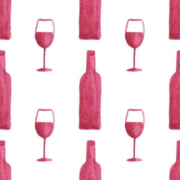 Motif aquarelle sans couture avec bouteilles de vin et verres, aquarelle. Illustration vectorielle . — Image vectorielle