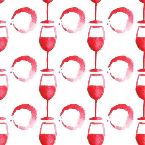 Seamless watercolor pattern with wine glass and stain on the white background, aquarelle.  Vector illustration. Hand-drawn background. — Stock Vector