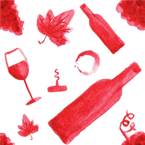 Seamless watercolor pattern with wine stuff on the white background, aquarelle.  Vector illustration. Hand-drawn background. — Stock Vector