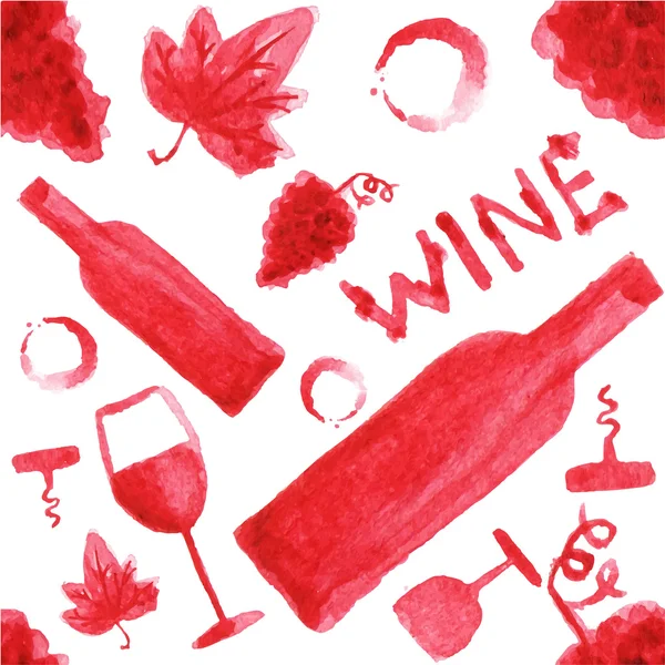 Seamless watercolor pattern with wine stuff on the white background, aquarelle.  Vector illustration. Hand-drawn background. — Stock Vector