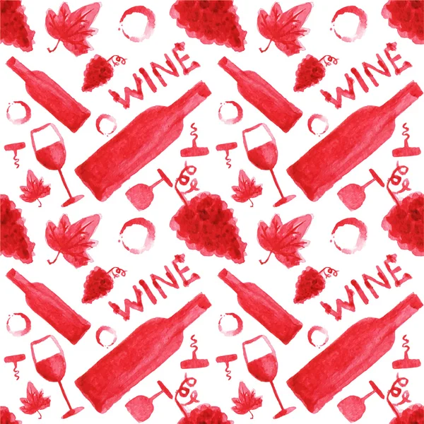 Seamless watercolor pattern with wine stuff on the white background, aquarelle.  Vector illustration. Hand-drawn background. — Stock Vector