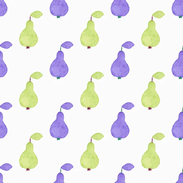 Seamless watercolor pattern with pears on the white background, aquarelle.  Vector illustration. Hand-drawn background. — Stock Vector