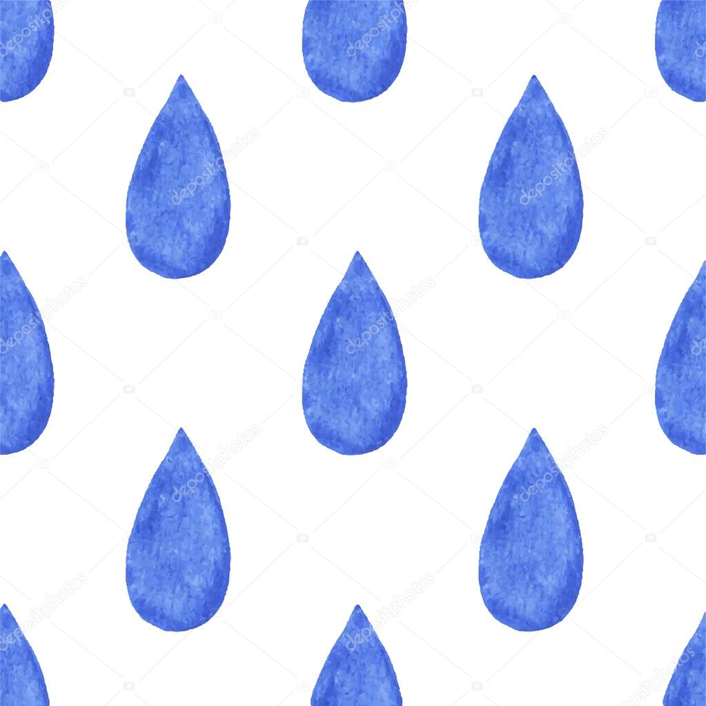 Seamless watercolor pattern with raindrops.  Vector illustration. Hand-drawn background.
