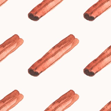 Beyaz zemin üzerine tarçın ile Seamless suluboya modeli aquarelle. Vektör çizim. Çizilmiş arka plan.