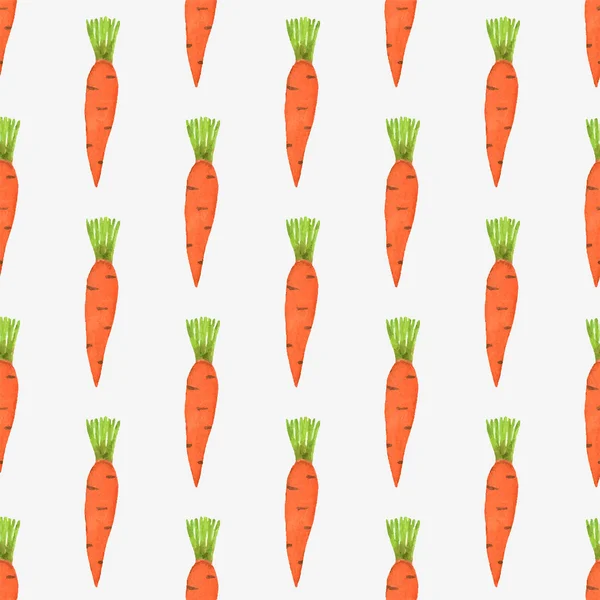 Nahtloses Aquarellmuster mit winzigen Karotten auf weißem Hintergrund, Aquarell. Vektorillustration. — Stockvektor