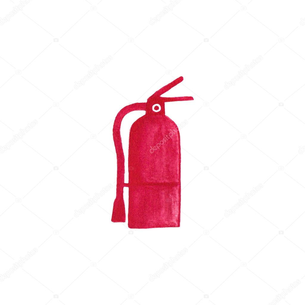 Watercolor fire extinguisher on the white background, aquarelle pencil.  Vector illustration. Hand-drawn simple decorative element useful for stands, posters, design.