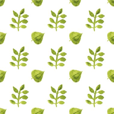 Beyaz arka plan, yapraklarda ile Seamless suluboya modeli aquarelle. Vektör çizim.