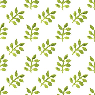 Beyaz arka plan, yapraklarda ile Seamless suluboya modeli aquarelle. Vektör çizim. Çizilmiş arka plan.