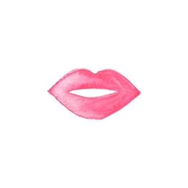 Dudaklar, boyalı suluboya aquarelle. Vektör çizim. Çizilmiş öğe. Make up ve kozmetik. Davetiyeler, scrapbooking, tasarım için yararlı.