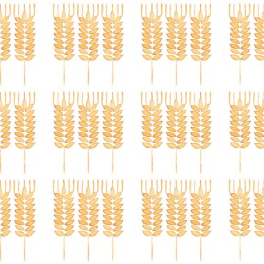 Beyaz zemin üzerine buğday kulak ile Seamless suluboya modeli aquarelle. Vektör çizim.