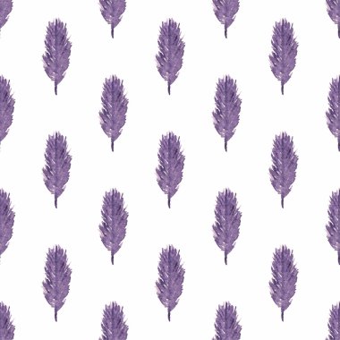Pattern of ethnic feathers. Ethnic seamless pattern in native style. Violet feathers on white background. Vector illustration.