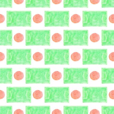 Beyaz arka plan üzerinde topu ve futbol alan sulu boya Dikişsiz desen aquarelle. Vektör çizim.