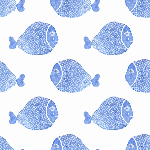 Aquarelle motif sans couture avec des poissons sur le fond blanc, aquarelle. Illustration vectorielle . — Image vectorielle