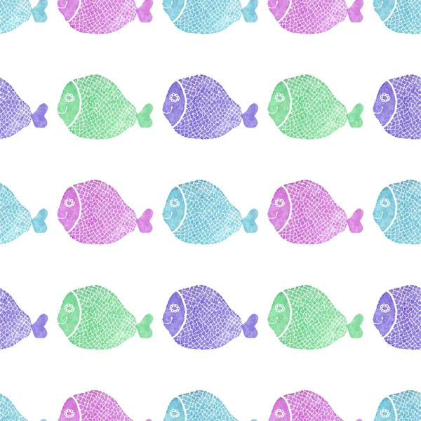 Watercolor seamless pattern with fish on the white background, aquarelle. Vector illustration. — Stock Vector