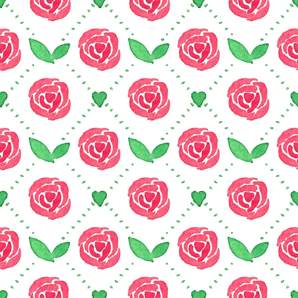 Seamless watercolor pattern with roses on the white background, aquarelle.  Vector illustration. Hand-drawn background. — Stock Vector