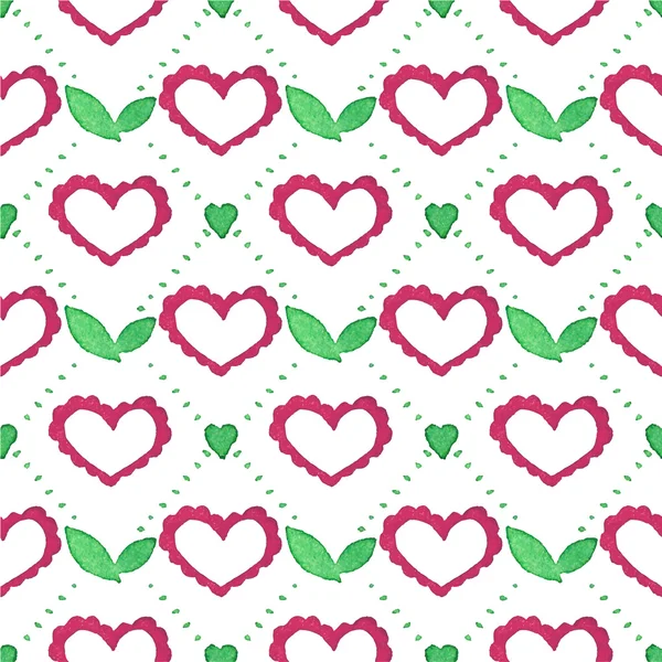 Seamless watercolor pattern with floral elements and hearts on the white background, aquarelle. Vector illustration. — Stok Vektör