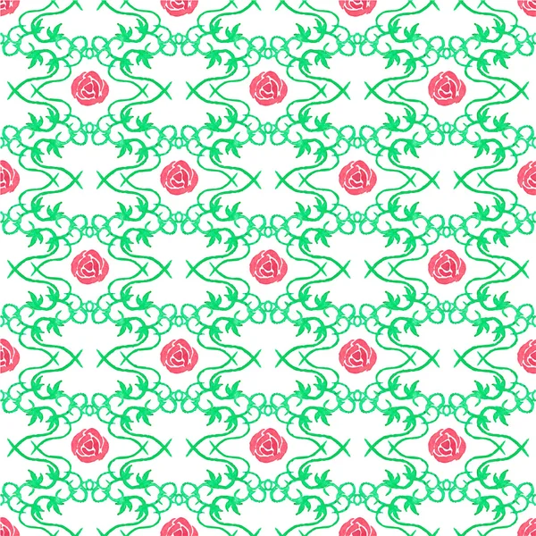 Watercolor seamless pattern with vintage floral elements on the white background, aquarelle.  Vector illustration. — Stock vektor