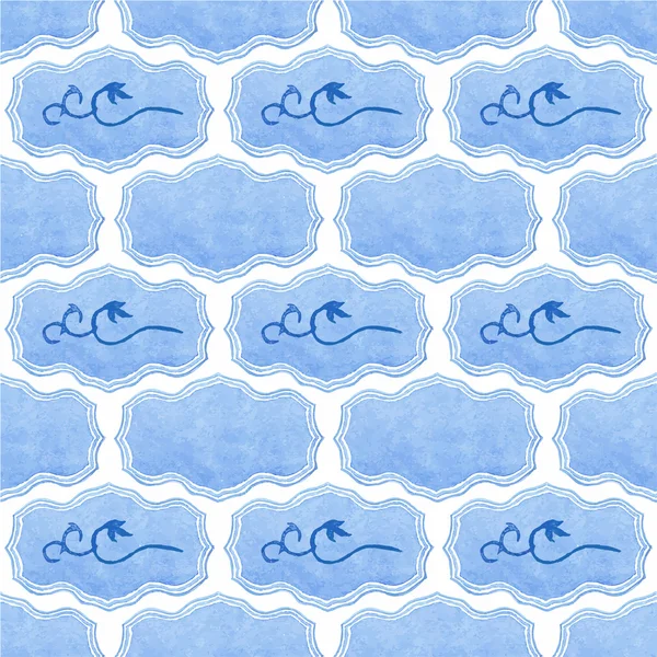 Watercolor seamless pattern with victorian frames and flourishes on the white background, aquarelle.  Vector illustration. — ストックベクタ