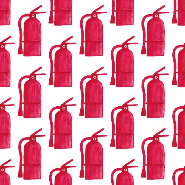 Watercolor seamless pattern with fire extinguisher on the white background, aquarelle pencil.  Vector illustration. — Stock Vector