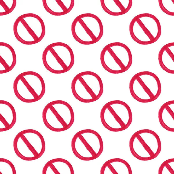 Watercolor seamless pattern with restriction sign on the white background, aquarelle pencil.  Vector illustration.