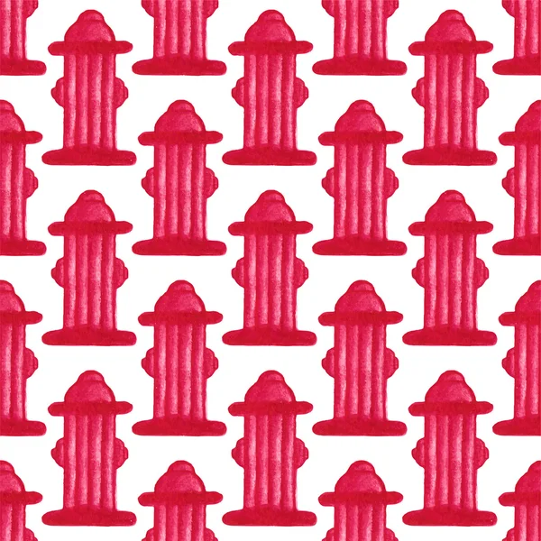 Watercolor seamless pattern with hydrant or fireplug on the white background, aquarelle pencil.  Vector illustration. Hand-drawn simple decorative element — 图库矢量图片