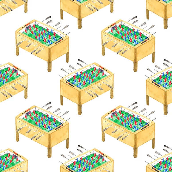 Watercolor seamless pattern with foosball tables on the white background, aquarelle. Vector illustration. — ストックベクタ