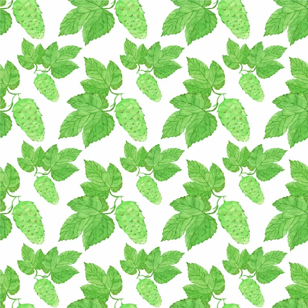 Watercolor seamless pattern with hops on the white background, aquarelle. Vector illustration. — Wektor stockowy