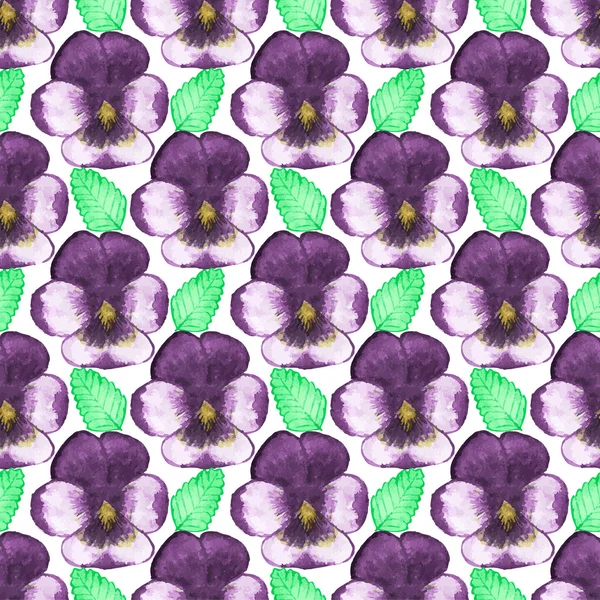 Seamless watercolor pattern with pansies on the white background, aquarelle. Vector illustration. Hand-drawn background. — Stockvector