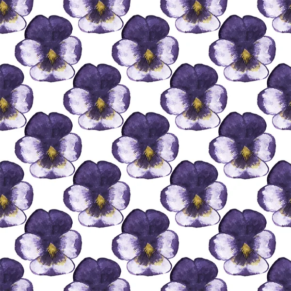 Seamless watercolor pattern with pansies on the white background, aquarelle.  Vector illustration. Hand-drawn background. — Wektor stockowy