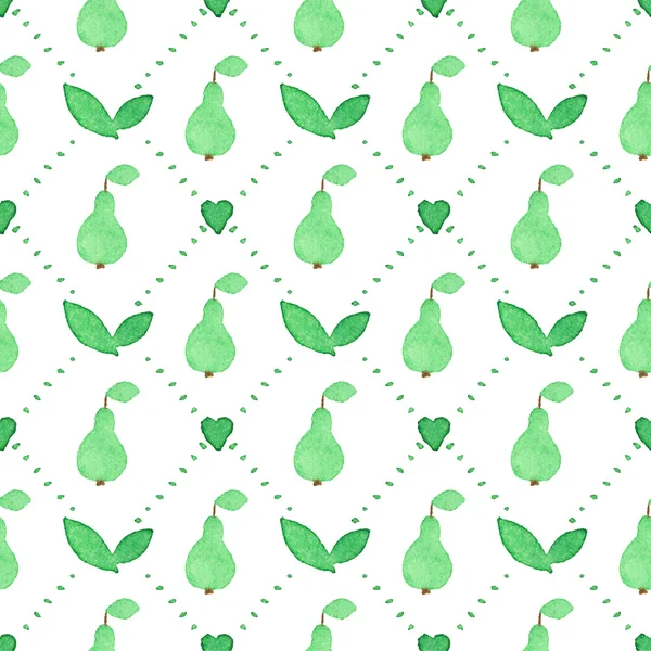 Seamless watercolor pattern with pears on the white background, aquarelle.  Vector illustration. Hand-drawn background. — Stock Vector
