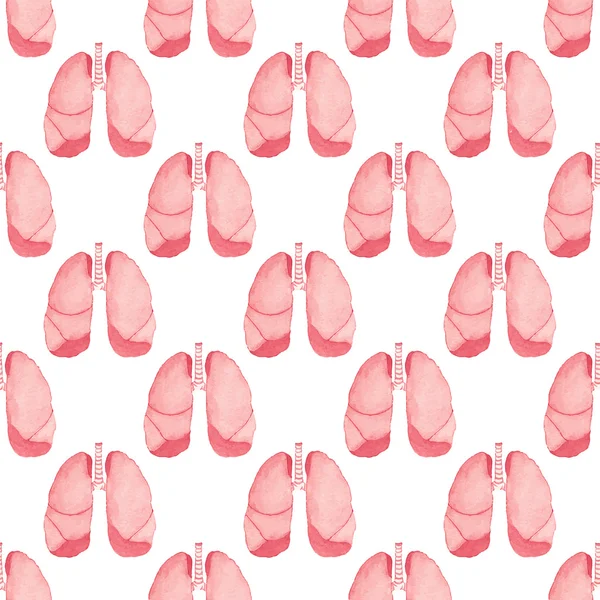 Watercolor seamless pattern with realistic human lungs on the white background, aquarelle.  Vector illustration. — Stock Vector