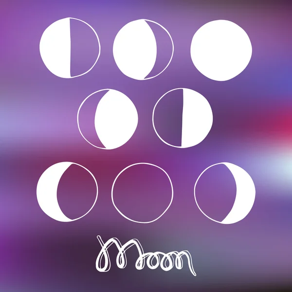 Cartoon moon and moon phases. Vector illustration. — Stock Vector