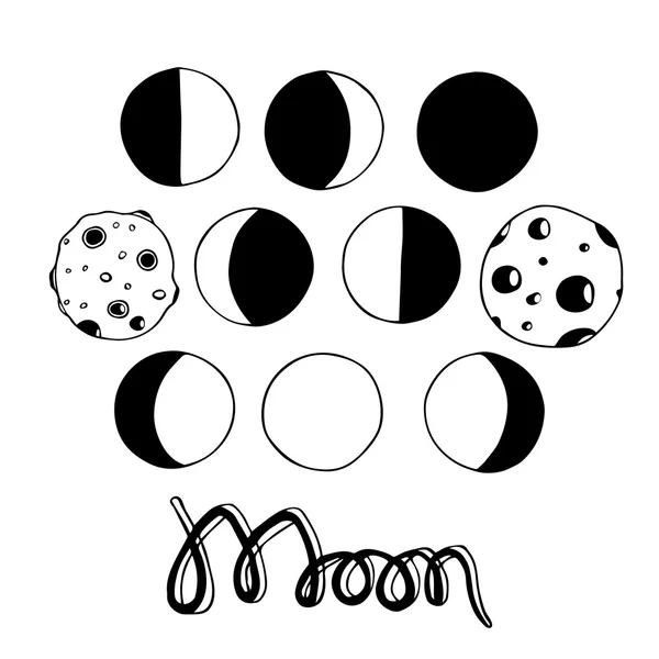 Cartoon Mond- und Mondphasen. Vektorillustration. — Stockvektor