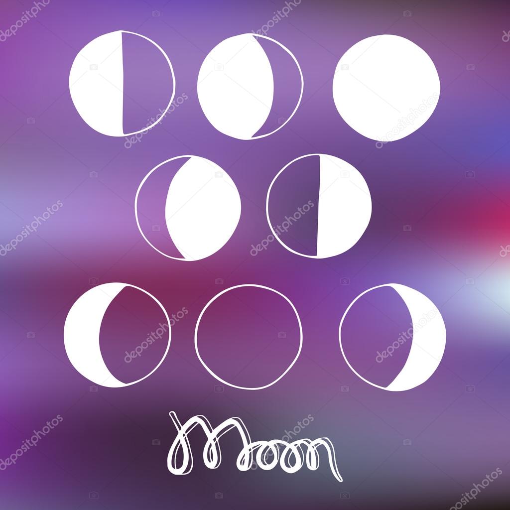 Cartoon moon and moon phases. Vector illustration.