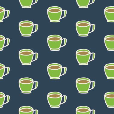 Coffee cup. Seamless pattern with doodle coffee mugs. Hand-drawn background. Vector illustration.