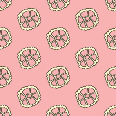 Ruote. Seamless pattern with doodle kind of pasta. Hand-drawn background. Vector illustration.