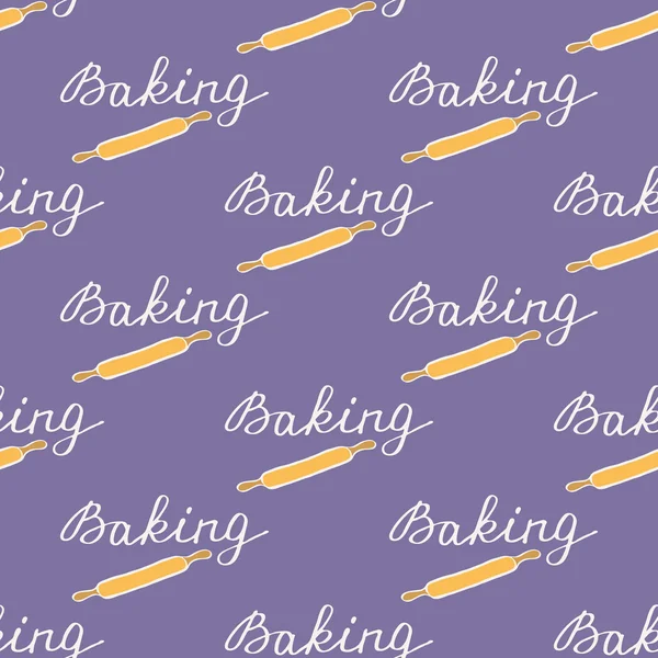 Baking. Seamless pattern with word baking and rolling-pin. Hand-drawn background. Vector illustration. — Stock vektor