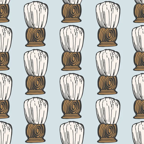 Barber brush. Seamless pattern with doodle old-fashioned brushes. Hand-drawn background. Vector illustration. — ストックベクタ